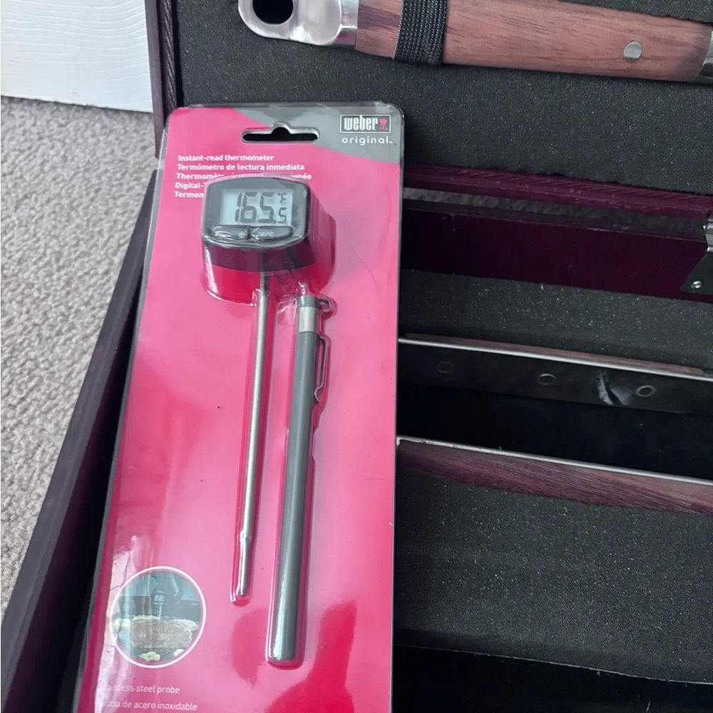Never used- grilling utensils in wooden case